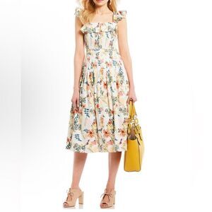 Antonio Melani Cotton Floral Tie Shoulder Midi Dress Milkmaid Cottagecore